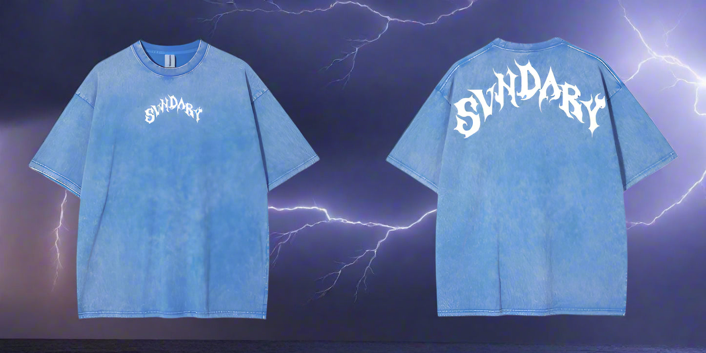 SVNDARY PUMP X COVER "VOLT VEIL" 



Unleash the storm.



This acid-washed light blue pump cover with crisp white SVNDARY branding strikes like lightning — fast, electric, and impossible to ignore. Inspired by the raw energy of a sky split open, this shirt isn’t just style — it’s power in motion.